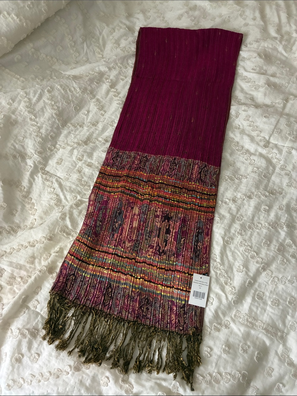 Women’s Multicolor Fringed Scarf - Magenta and Jewel tones - NWT
